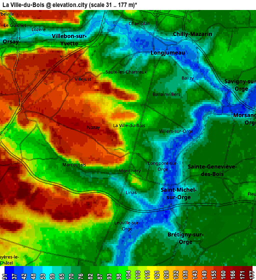 Zoom OUT 2x La Ville-du-Bois, France elevation map