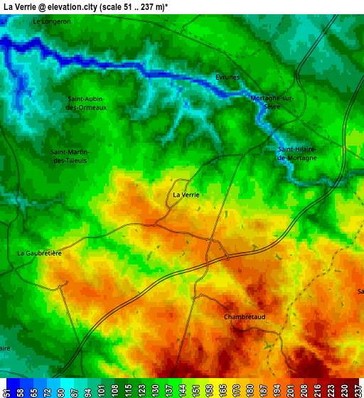 Zoom OUT 2x La Verrie, France elevation map