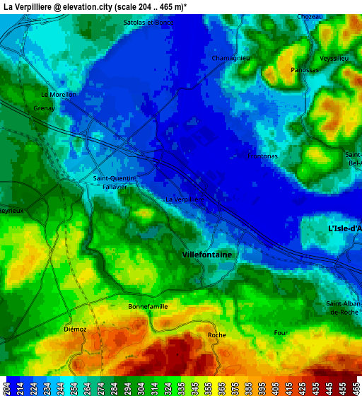 Zoom OUT 2x La Verpillière, France elevation map