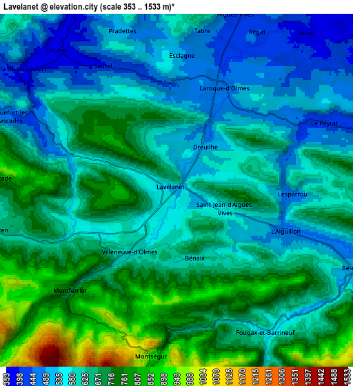 Zoom OUT 2x Lavelanet, France elevation map