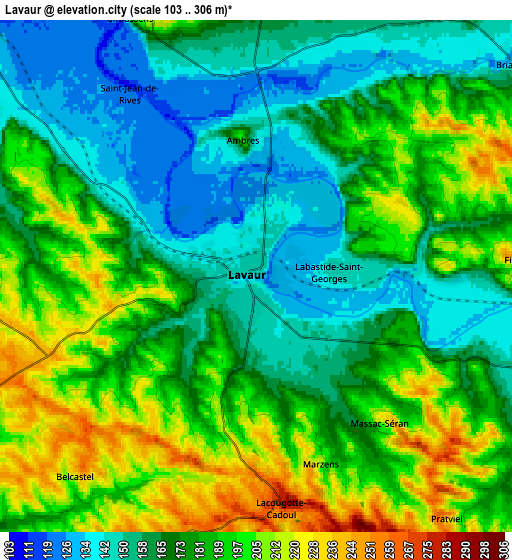 Zoom OUT 2x Lavaur, France elevation map