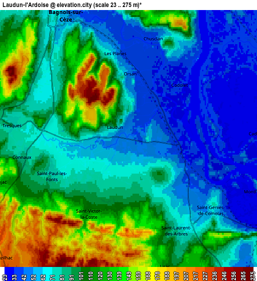 Zoom OUT 2x Laudun-l'Ardoise, France elevation map