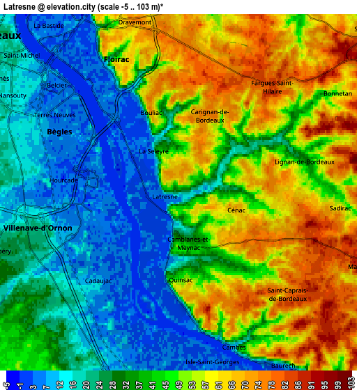 Zoom OUT 2x Latresne, France elevation map