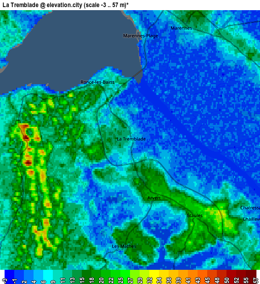 Zoom OUT 2x La Tremblade, France elevation map