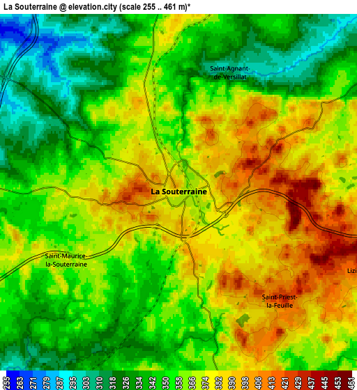 Zoom OUT 2x La Souterraine, France elevation map