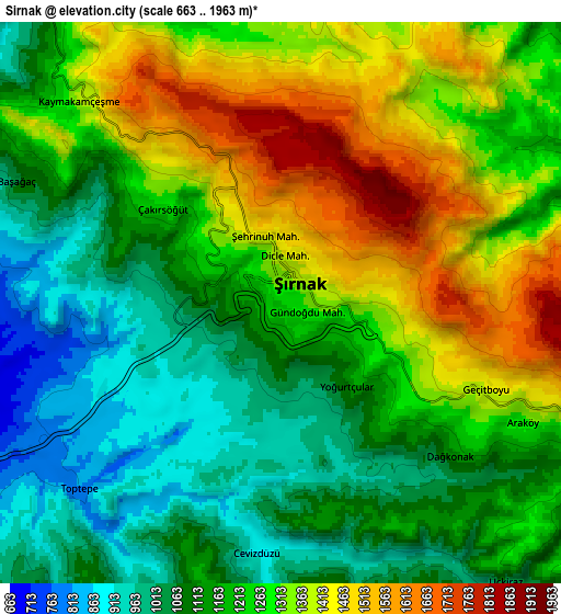 Zoom OUT 2x Şırnak, Turkey elevation map