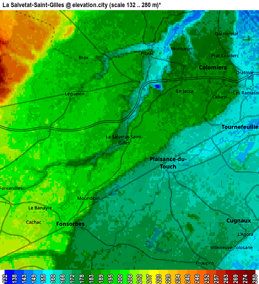 Zoom OUT 2x La Salvetat-Saint-Gilles, France elevation map