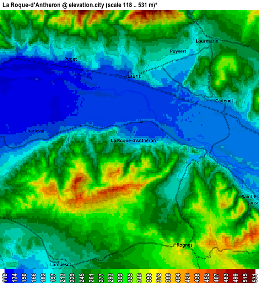 Zoom OUT 2x La Roque-d’Anthéron, France elevation map