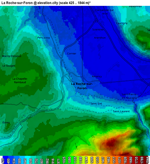 Zoom OUT 2x La Roche-sur-Foron, France elevation map