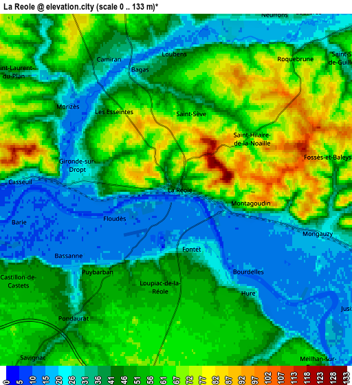 Zoom OUT 2x La Réole, France elevation map