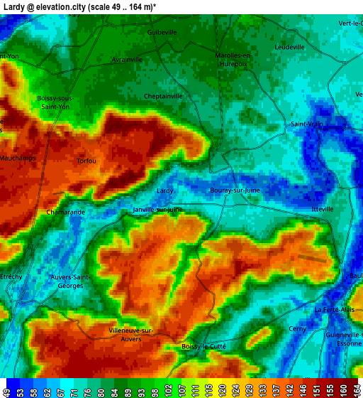 Zoom OUT 2x Lardy, France elevation map