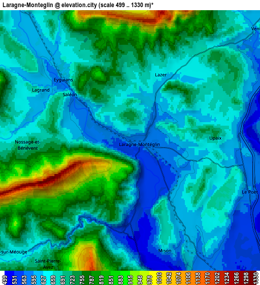 Zoom OUT 2x Laragne-Montéglin, France elevation map