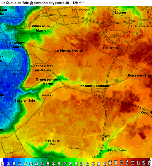 Zoom OUT 2x La Queue-en-Brie, France elevation map