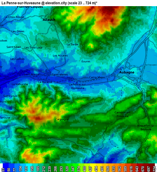 Zoom OUT 2x La Penne-sur-Huveaune, France elevation map