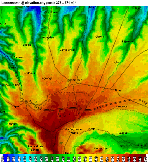 Zoom OUT 2x Lannemezan, France elevation map