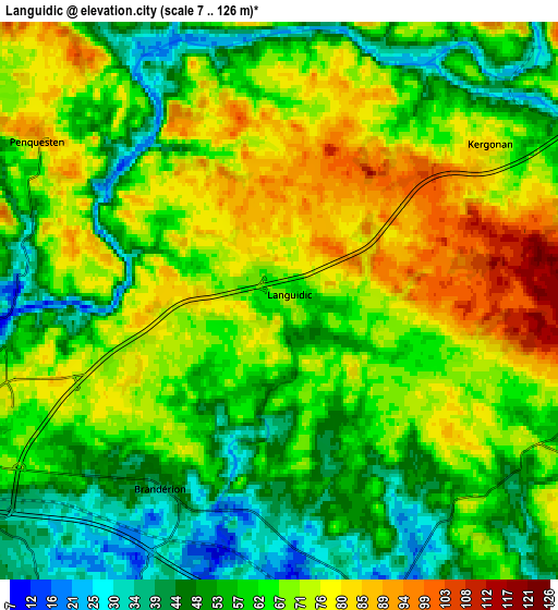 Zoom OUT 2x Languidic, France elevation map