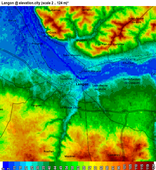 Zoom OUT 2x Langon, France elevation map