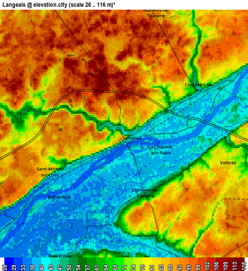 Zoom OUT 2x Langeais, France elevation map