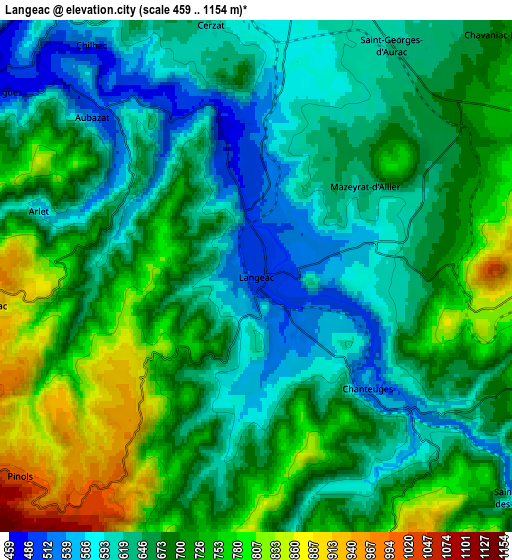 Zoom OUT 2x Langeac, France elevation map