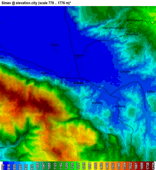 Zoom OUT 2x Simav, Turkey elevation map