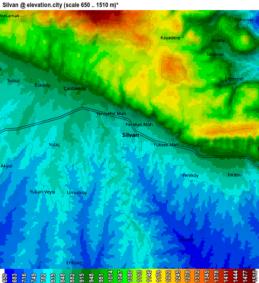 Zoom OUT 2x Silvan, Turkey elevation map