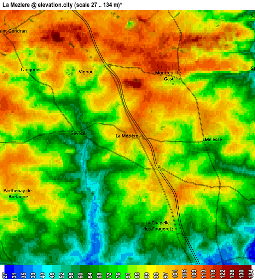 Zoom OUT 2x La Mézière, France elevation map
