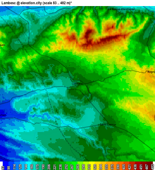 Zoom OUT 2x Lambesc, France elevation map