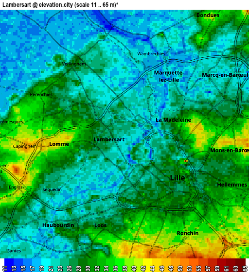 Zoom OUT 2x Lambersart, France elevation map