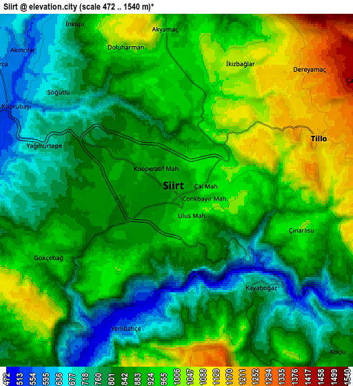 Zoom OUT 2x Siirt, Turkey elevation map