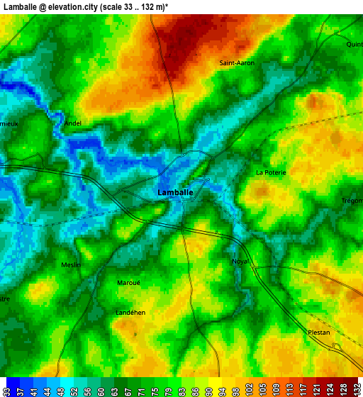 Zoom OUT 2x Lamballe, France elevation map