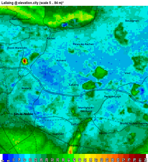 Zoom OUT 2x Lallaing, France elevation map