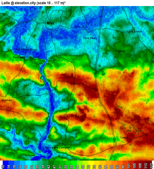 Zoom OUT 2x Laillé, France elevation map