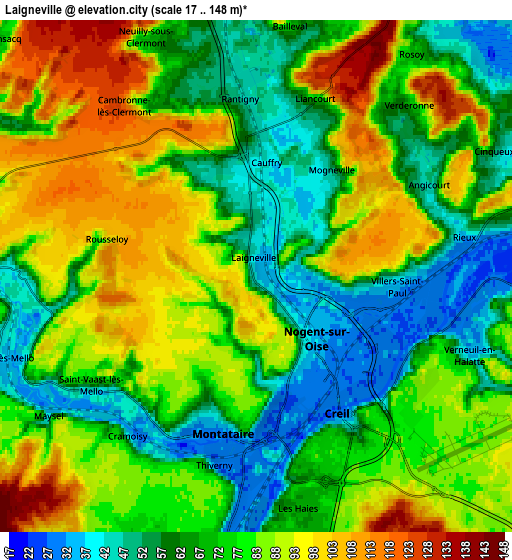 Zoom OUT 2x Laigneville, France elevation map