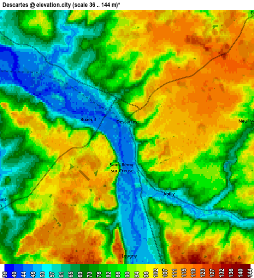 Zoom OUT 2x Descartes, France elevation map