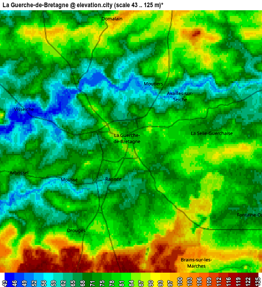 Zoom OUT 2x La Guerche-de-Bretagne, France elevation map