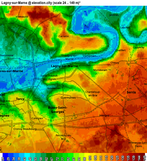 Zoom OUT 2x Lagny-sur-Marne, France elevation map