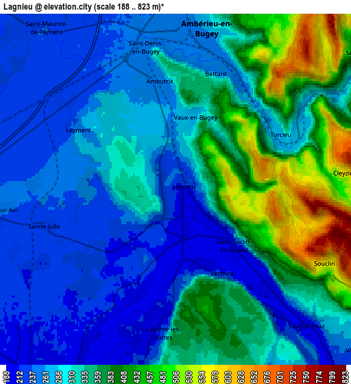 Zoom OUT 2x Lagnieu, France elevation map