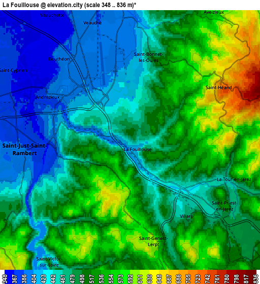 Zoom OUT 2x La Fouillouse, France elevation map