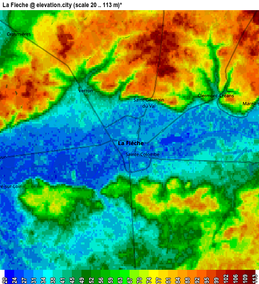 Zoom OUT 2x La Flèche, France elevation map