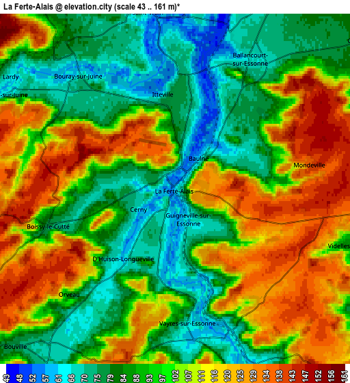 Zoom OUT 2x La Ferté-Alais, France elevation map