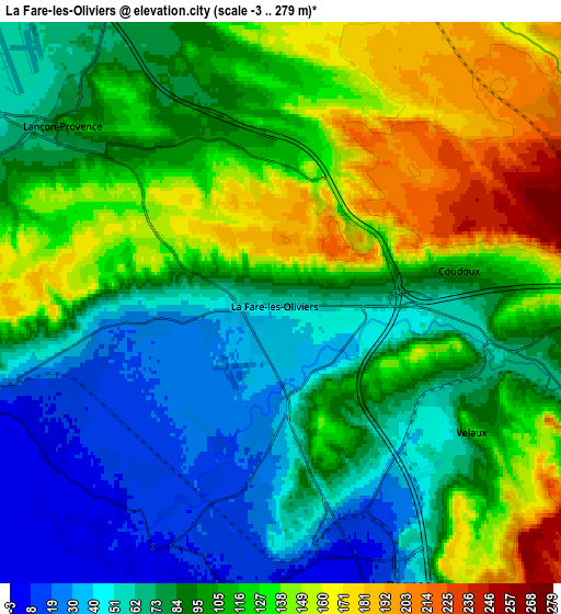 Zoom OUT 2x La Fare-les-Oliviers, France elevation map