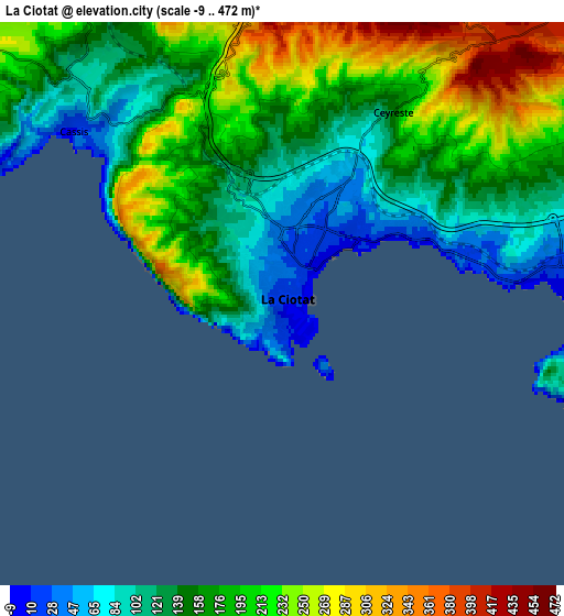 Zoom OUT 2x La Ciotat, France elevation map