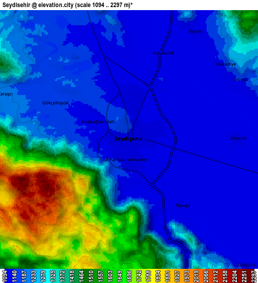 Zoom OUT 2x Seydişehir, Turkey elevation map