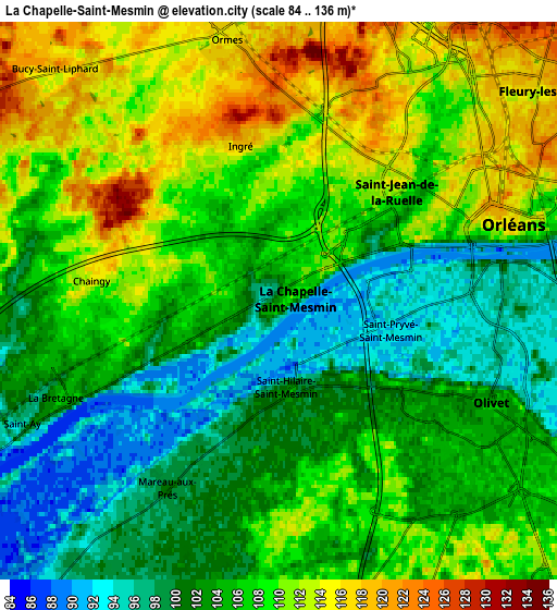 Zoom OUT 2x La Chapelle-Saint-Mesmin, France elevation map