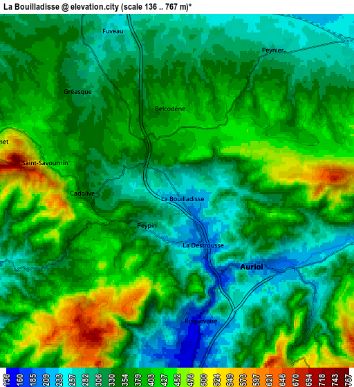 Zoom OUT 2x La Bouilladisse, France elevation map