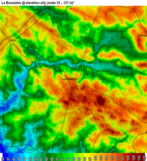 Zoom OUT 2x La Bouëxière, France elevation map