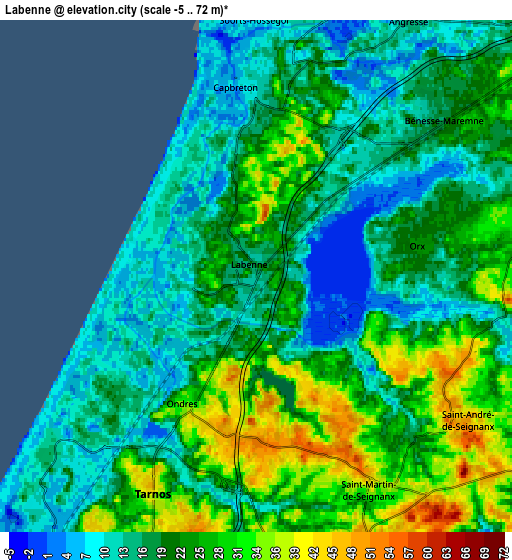 Zoom OUT 2x Labenne, France elevation map