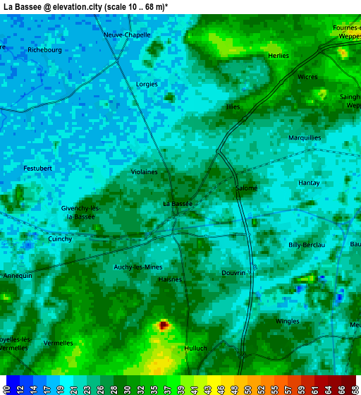 Zoom OUT 2x La Bassée, France elevation map