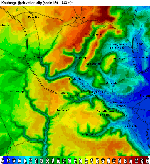 Zoom OUT 2x Knutange, France elevation map