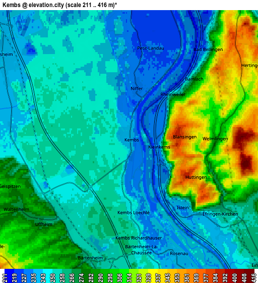 Zoom OUT 2x Kembs, France elevation map